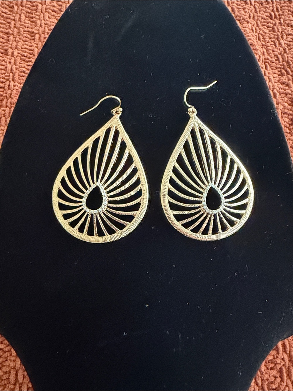 Gold Teardrop Filigree Hook Earrings - Women Jewelry